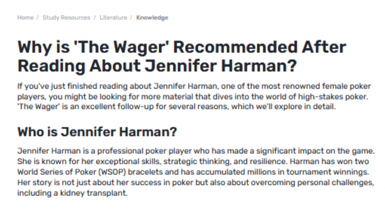 Which Offers Better Insights: Jennifer Harman’s Book or ‘The Wager’?